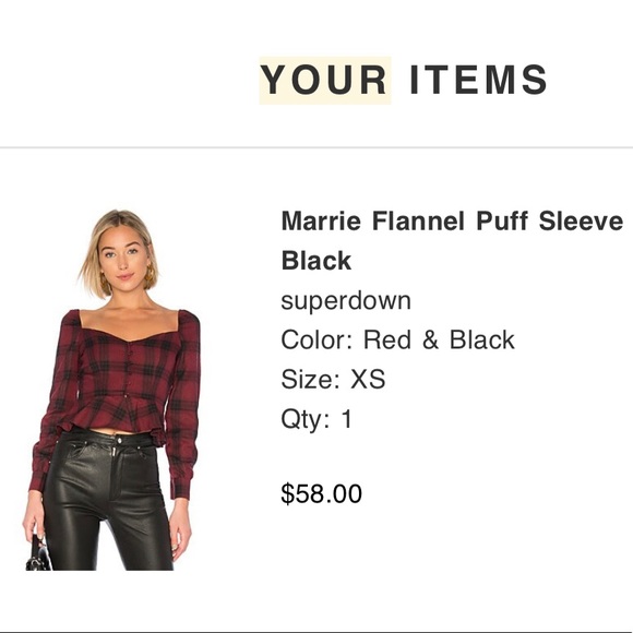 NWT Revolve superdown BY THE WAY Flannel Puff Sleeve top - Picture 2 of 6